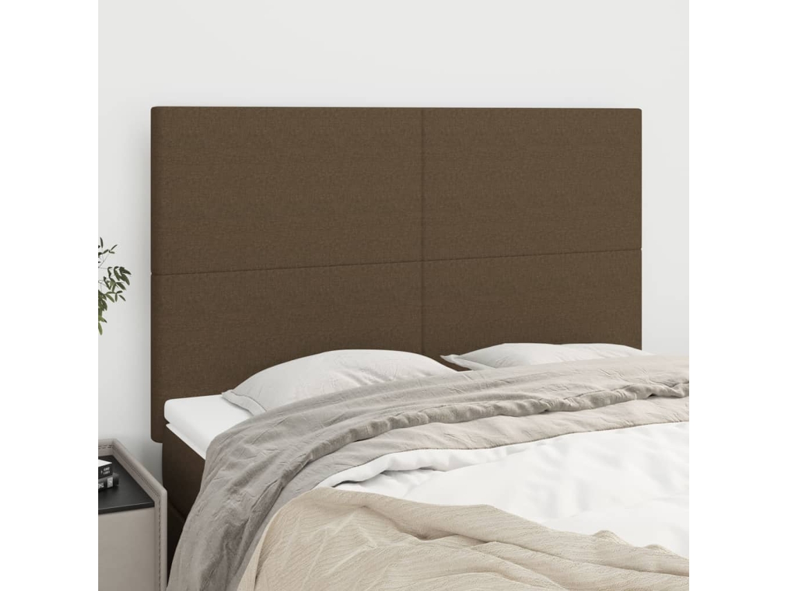 Vidaxl Cabeceira Castanho Escuro 144x5x118/128 Cm Tecido
