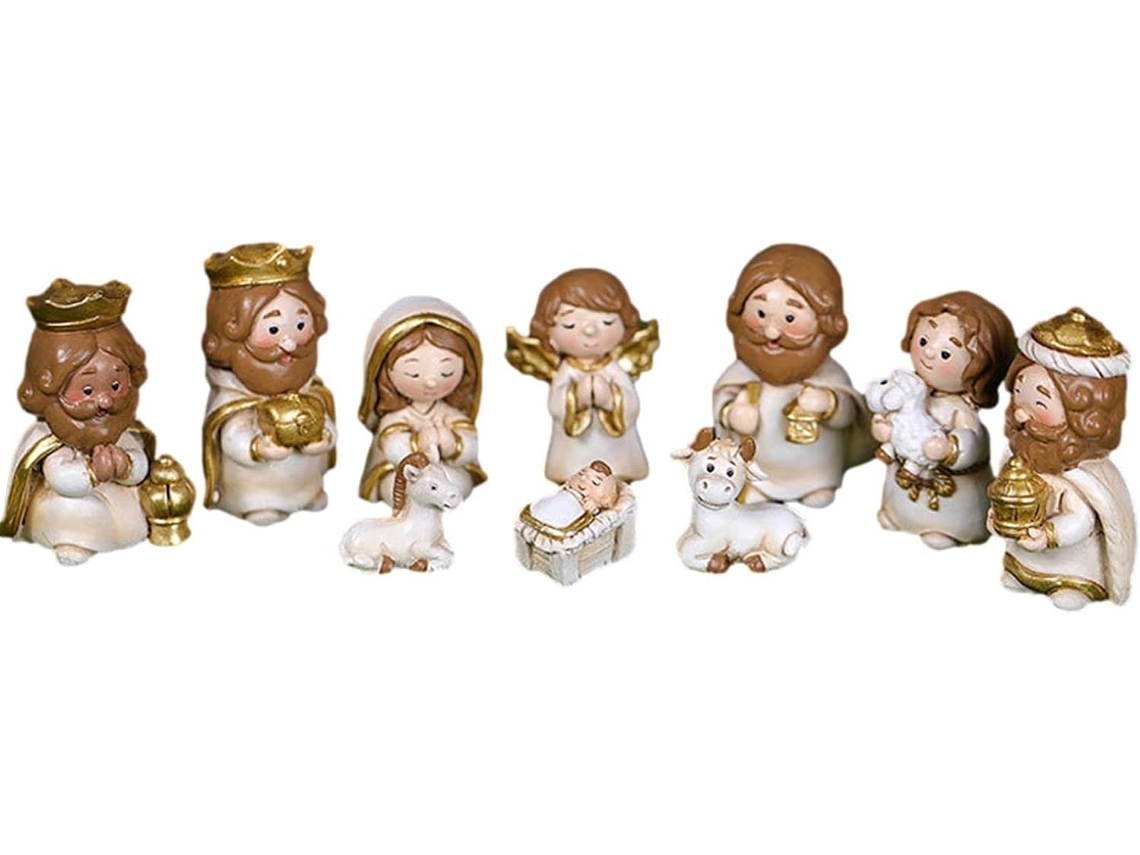 Conjunto de 10 figuras modernas de resina representando o presépio - Figuras para decoração de cena da Natividade