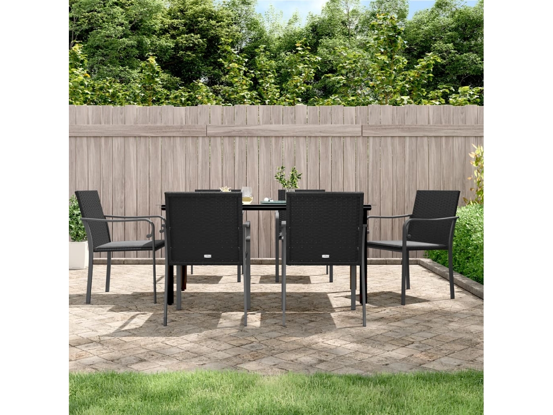 Vidaxl 7 Pcs Conjunto De Jantar P/ Jardim C/ Almofadões Vime Pe E Aço