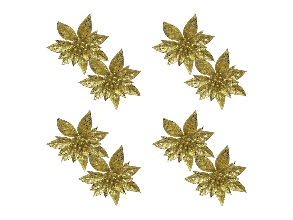 8 Flores Douradas de Glitter Grandes Ornamentos para Decoração de Natal NEVEANCE