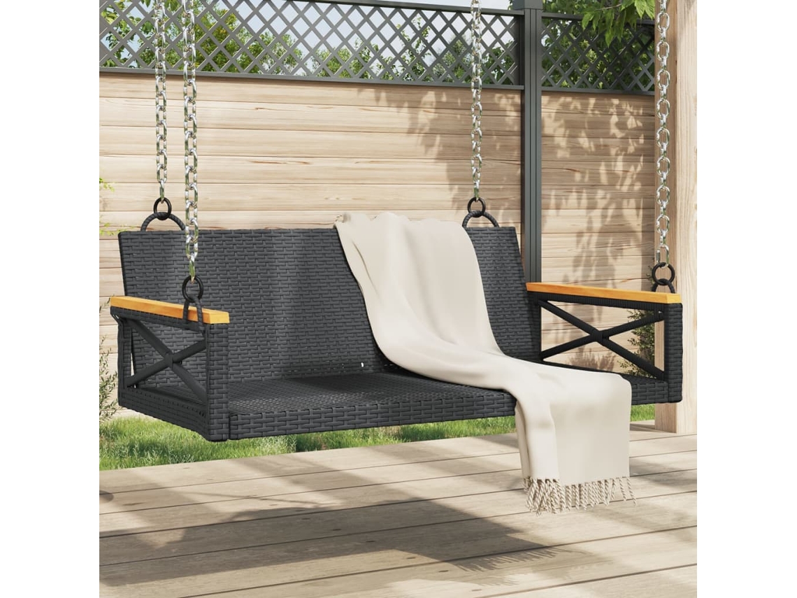 Vidaxl Banco Baloiço 109x62x40 Cm Vime Pe Preto