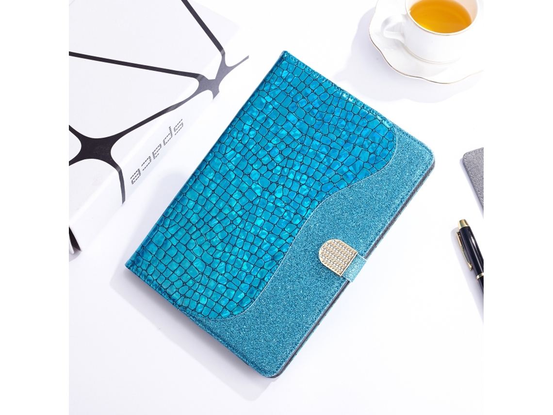 Capa com textura horizontal em relevo, costura de crocodilo e glitter a laser, modelo Halinuia, para Huawei Mediapad T3 10 de 9,6 polegadas.