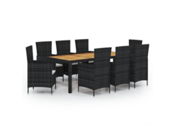 Maison Exclusive - 9 Pcs Conjunto Jantar Exterior Com Almofadões Vime Pe Preto