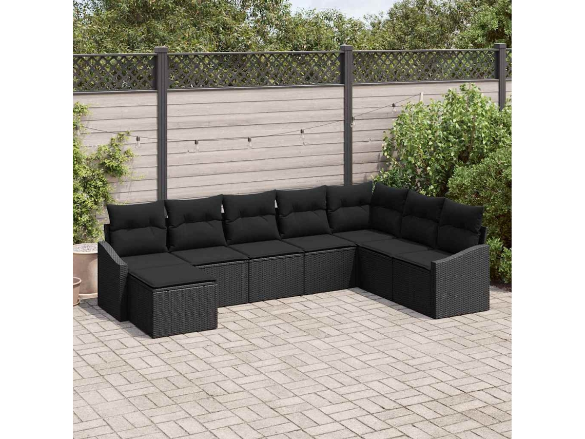 Vidaxl Conjunto De Sofá De Jardim 8 Unid. Preto Vime Pe