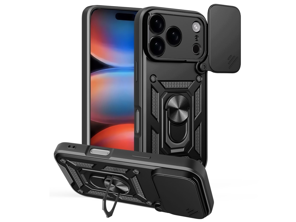 Capa Protetora Deslizante Para Câmera Com Anel Metálico Skalo Para Iphone 17 Pro - Preta
