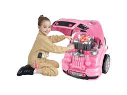 Motor de caminhão para crianças com 61 peças, volante, buzina, faróis, caixa de armazenamento e rodas 40x39x47 cm rosa S/MARCA