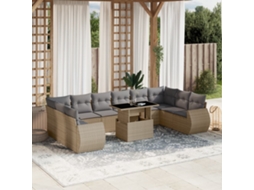 Vidaxl 11 Pcs Conjunto Sofás De Jardim C/ Almofadões Vime Pe Bege