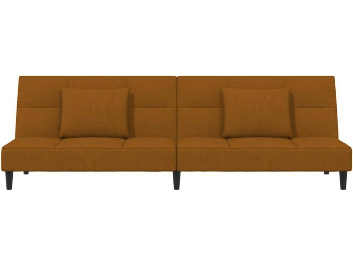 Sofá Cama VIDAXL 2 lugares com 2 almofadas e apoio de pés veludo castanho (200 x 84.5 x 69 cm