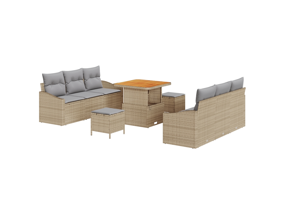 Conjunto 9 Móveis Para Exterior Vidaxl Bege Vime Pe (80 X 80 X 71 Cm)