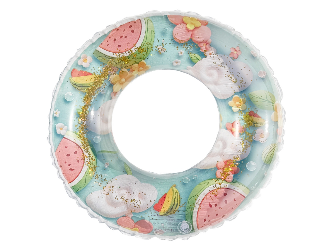 Boia Inflável Infantil Para Piscina, Boia Inflável Retrô Listrada Em Pvc Com Lantejoulas E Estampa De Melancia.