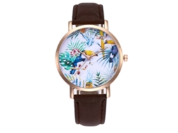 Relógio de Pulso Feminino de Couro Marrom Estilo Fashionable com Movimento de Quartzo
