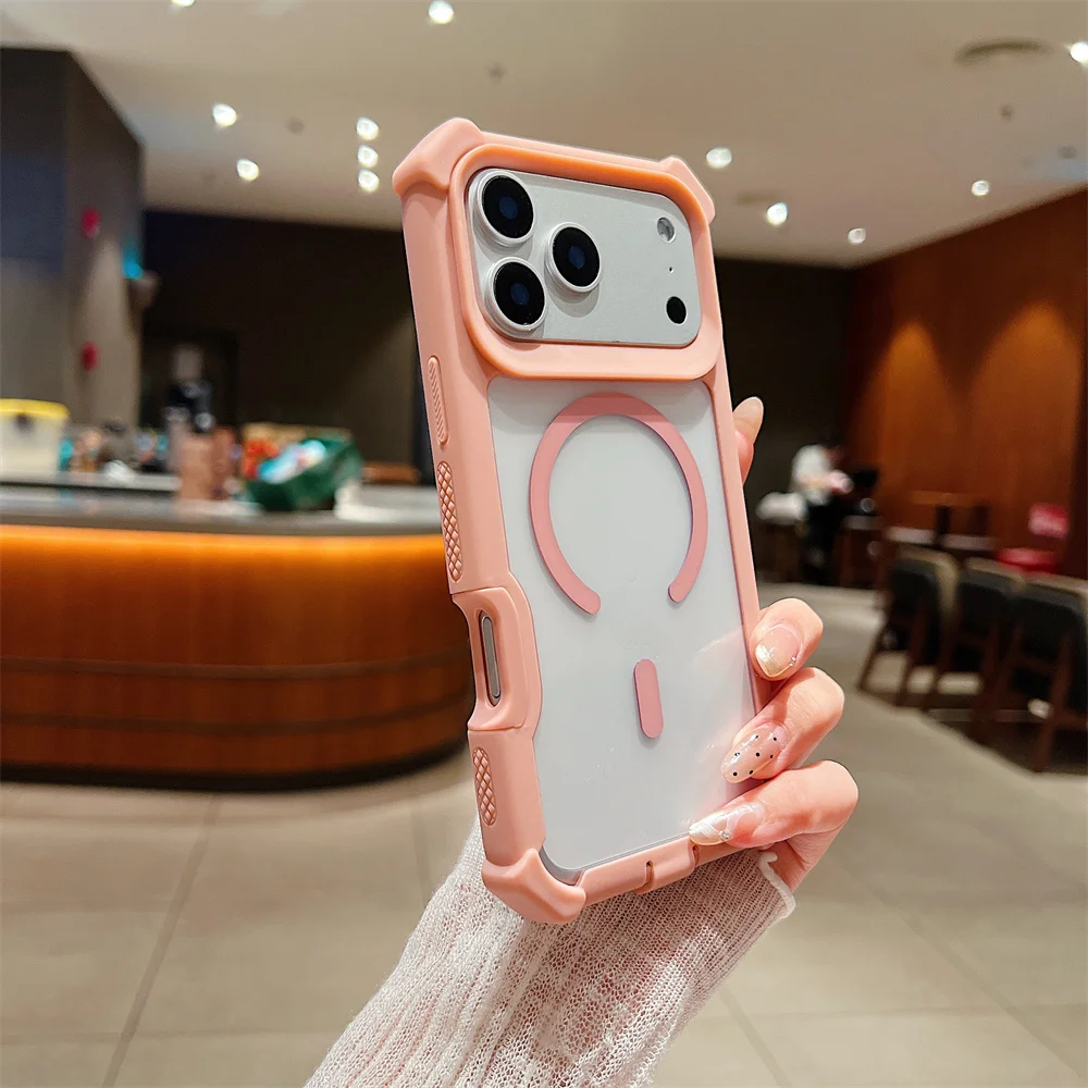 (iphone 13, Rosa) Capa Protetora Magnética Transparente E Resistente A Impactos Para Iphone, Compatível Com Magsafe.