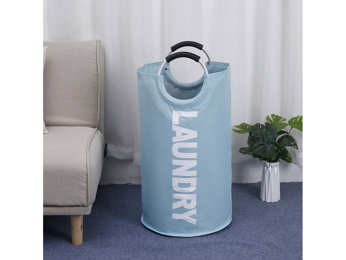 Cesto de Roupa Dobrável em Tecido Azul Celeste BRILVIBERA