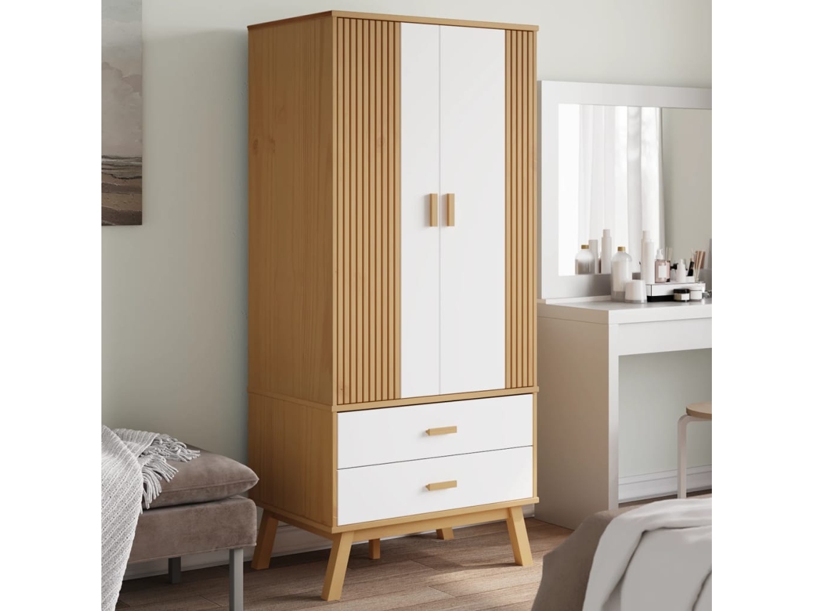 Vidaxl Roupeiro Olden 76,5x53x172 Cm Pinho Maciço Branco E Castanho