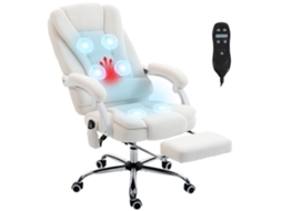 Cadeira De Escritório Executiva Com Função De Massagem, Aquecimento, Altura Ajustável, Encosto Reclinável E Tecido De Linho Branco.