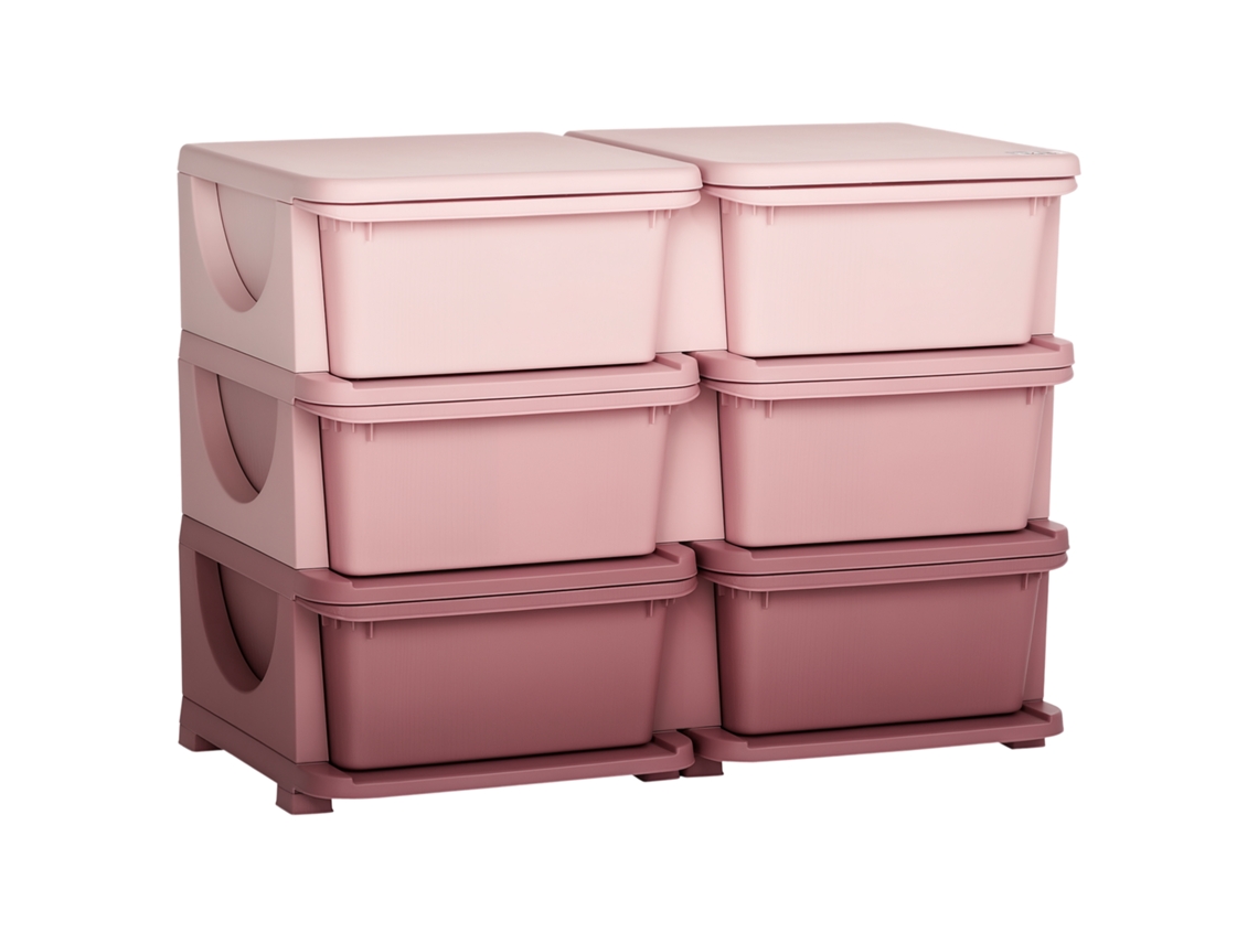 Caixa De Armazenamento Infantil Com 3 Gavetas, Rosa