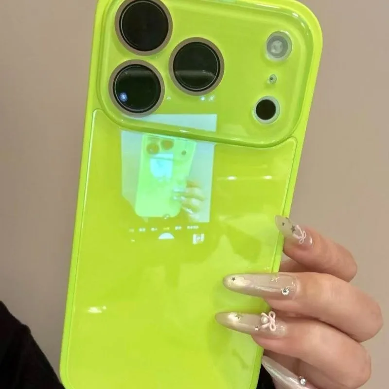 Capa Protetora Para Câmera De Iphone 16 (verde Brilhante), Capa Traseira Rígida À Prova De Choque Em Vidro Temperado.