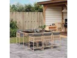 Vidaxl 7 Pcs Conj. Jantar Jardim C/ Almofadões Vime Pe Bege Misturado