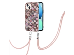 Capa Imd Tpu Resistente A Impactos Com Padrão De Galvanoplastia E Cordão Para Pescoço Para Iphone 15 Plus.