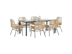 Vidaxl Conjunto Jantar Jardim 7 Peças Almofadas Vidro Vime Pe Castanho