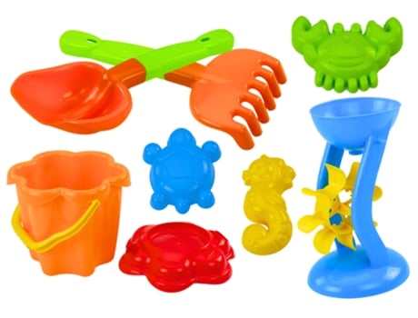 Conjunto De Areia, Balde, Moedor, Peneira, Moldes, 9 Coloridos Hemar