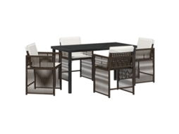 Conjunto 5 Conjunto De Jantar Para Jardim Vidaxl Castanho Vime Pe (140 X 80 X 73 Cm)