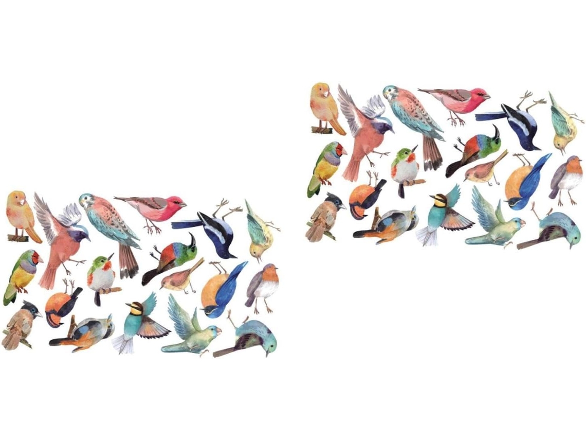 2 Folhas De Adesivos Decorativos De Parede Com Pássaros Em Aquarela.