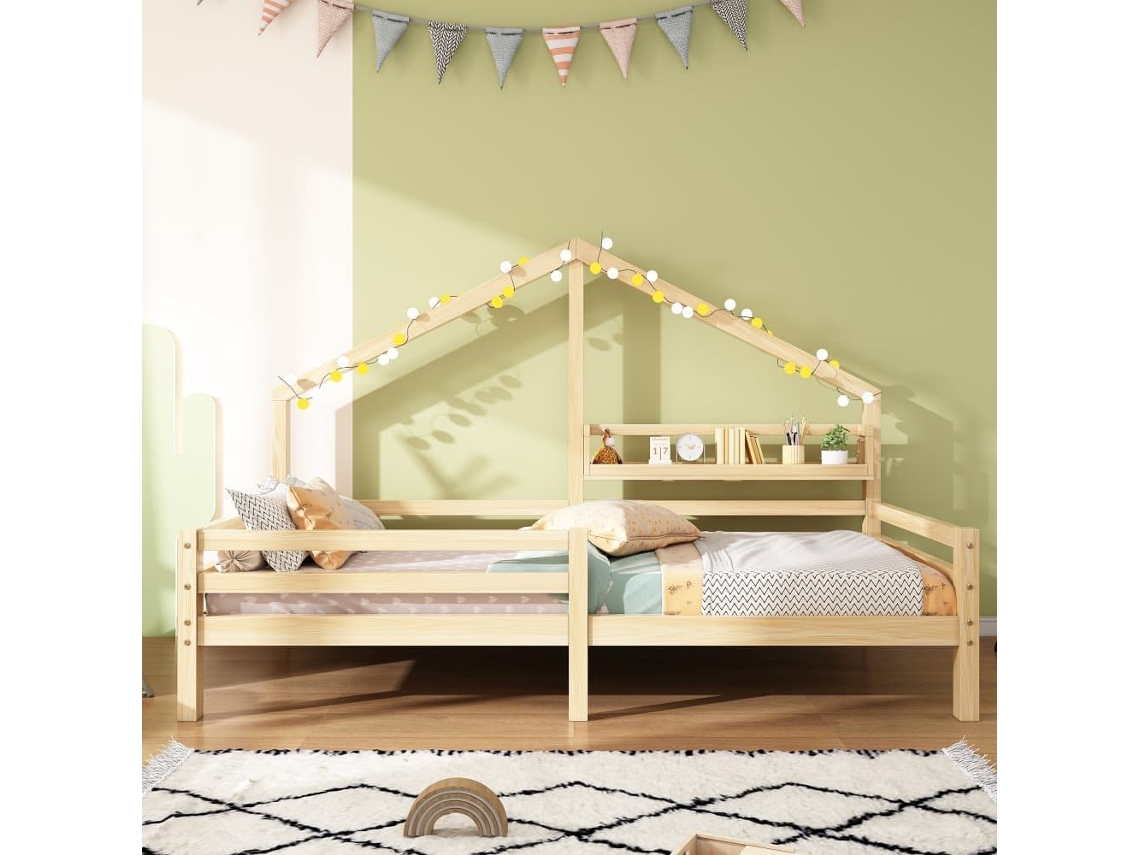 Cabine-cama 90x200cm Em Madeira Maciça - Com Prateleiras - Natural