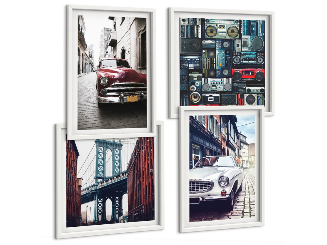 Composição De Quadros Carros Estilosos E Arquitetura De Ruas Espelharte (4 Peças)