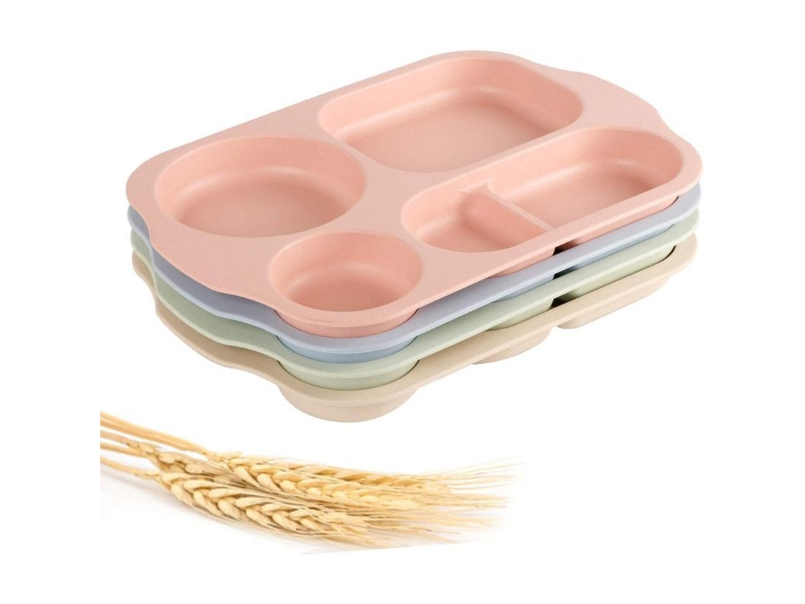 Rebe-plato Com Compartimentos 4 Peças 11 Polegadas Material Palha De Trigo Resistente Ao Micro-ondas E Lava-louças Para Crianças E Adultos