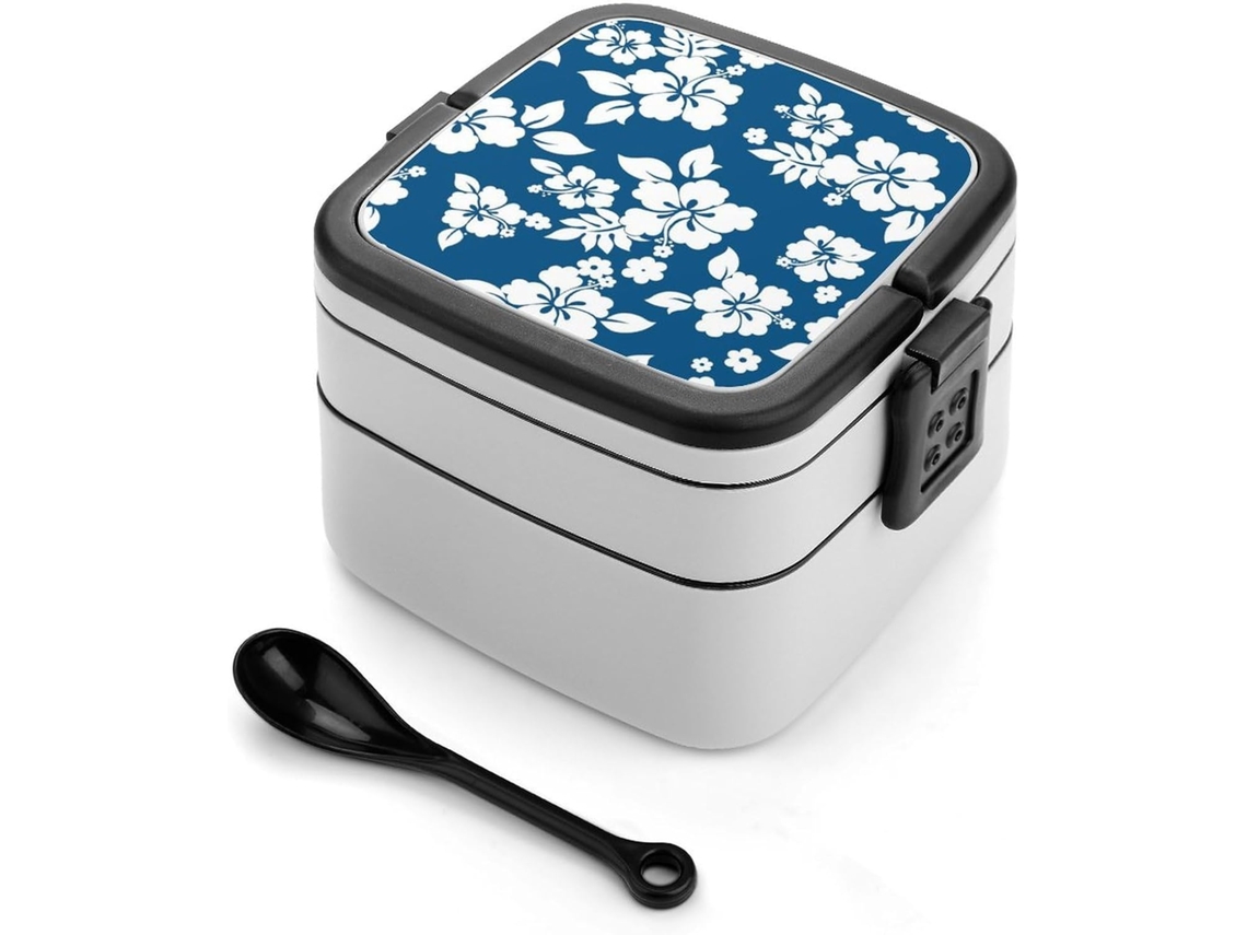 Hawaii Flower Marmita Bento Empilhável De 1000ml Com Duas Camadas, À Prova De Vazamentos, Com Colher, Recipiente