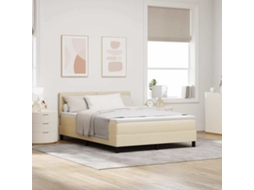 Vidaxl Cama Box Com Fitas Led Com Cabeceira Creme 140 X 200 Cm Tecido