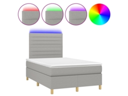Cama Box Spring com Colchão e Led 120x190 cm Tecido Cinza Claro MAISON EXCLUSIVE