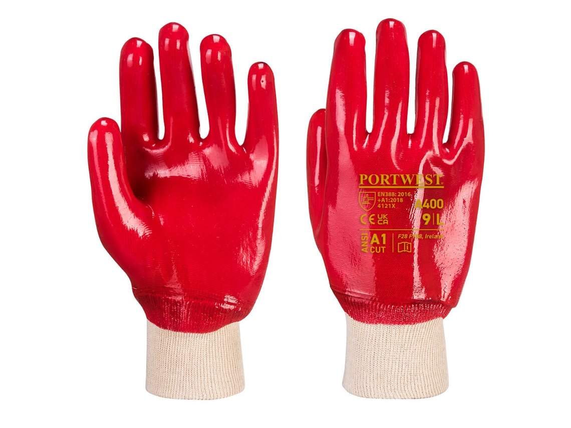 Luvas De Pvc Com Punho Elástico E Suporte Interno Em Algodão / Vermelho / M Portwest