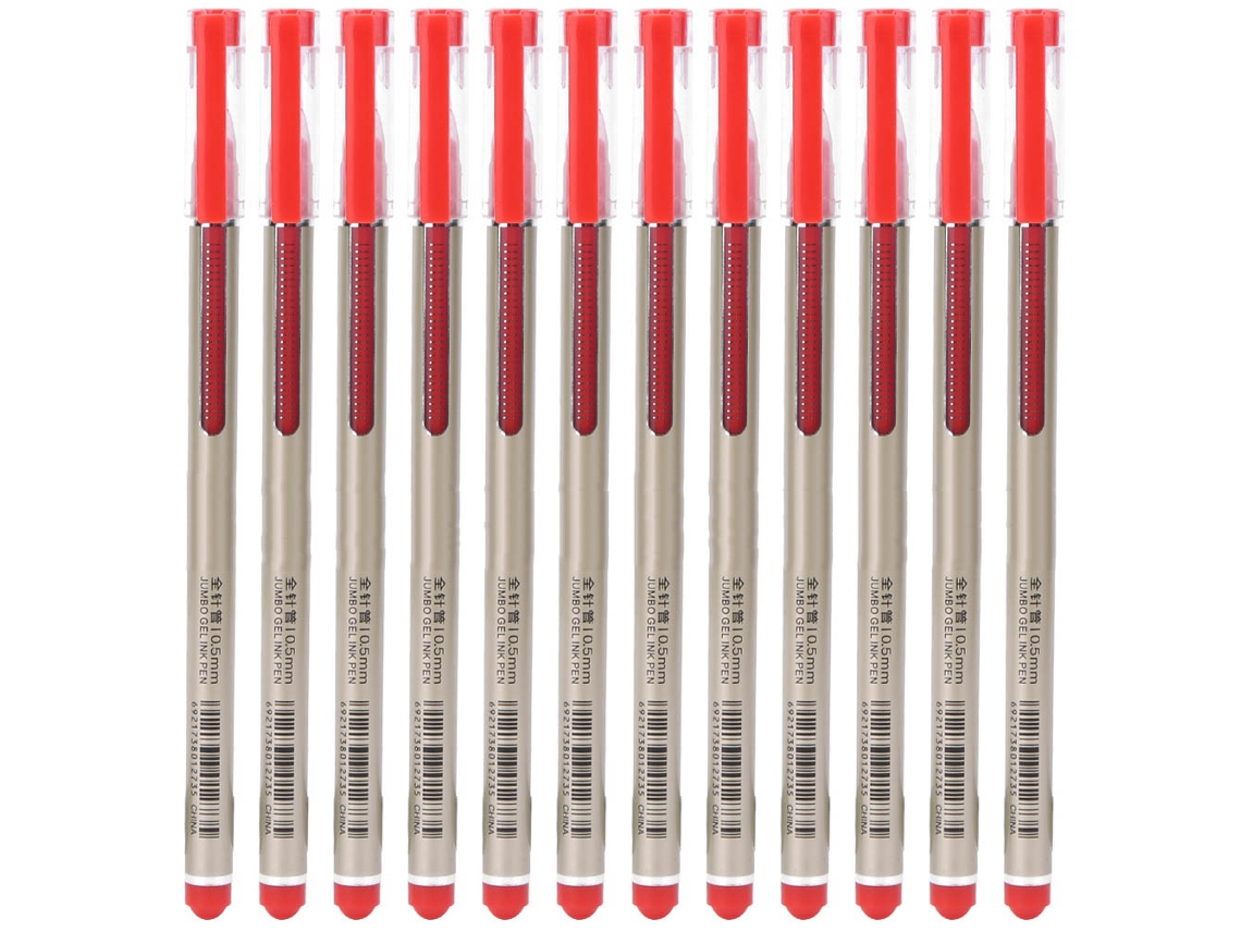 12pcs Caneta Gel 0.5mm Recarga Grande Estojo Estudante Escritório Vermelho