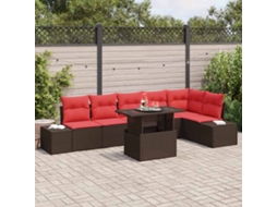 Vidaxl Conjunto De Sofá De Jardim 7 Pcs Marrom E Vermelho Vime Pe