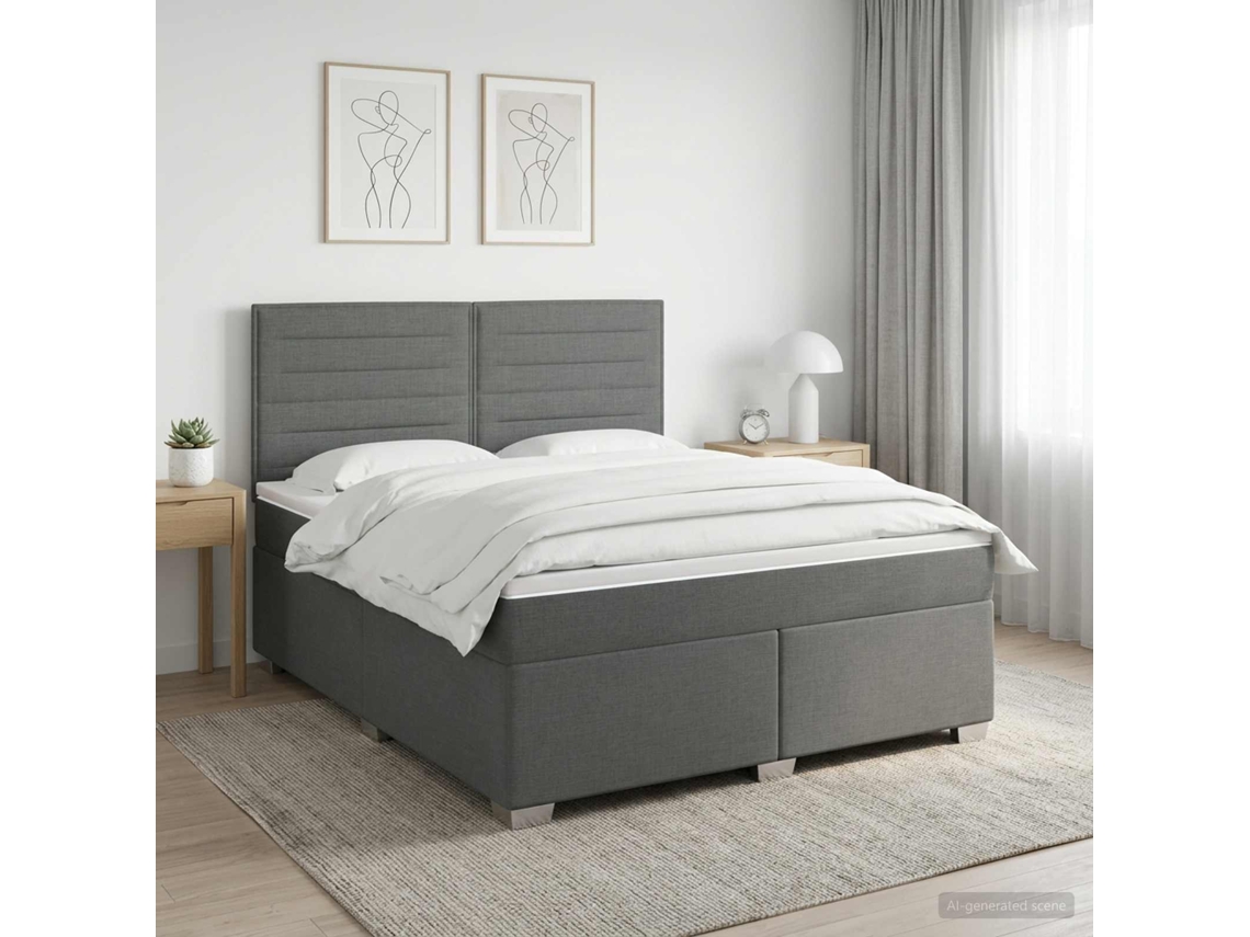 Vidaxl Cama Box Spring Com Colchão Cinzento-escuro 140 X 200 Cm Tecido