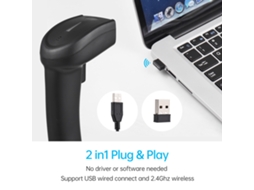 2026 leitor de Códigos de Barras 2d Sem Fio 2.4g Usb Manual 1d/2d para Loja Supermercado Logística