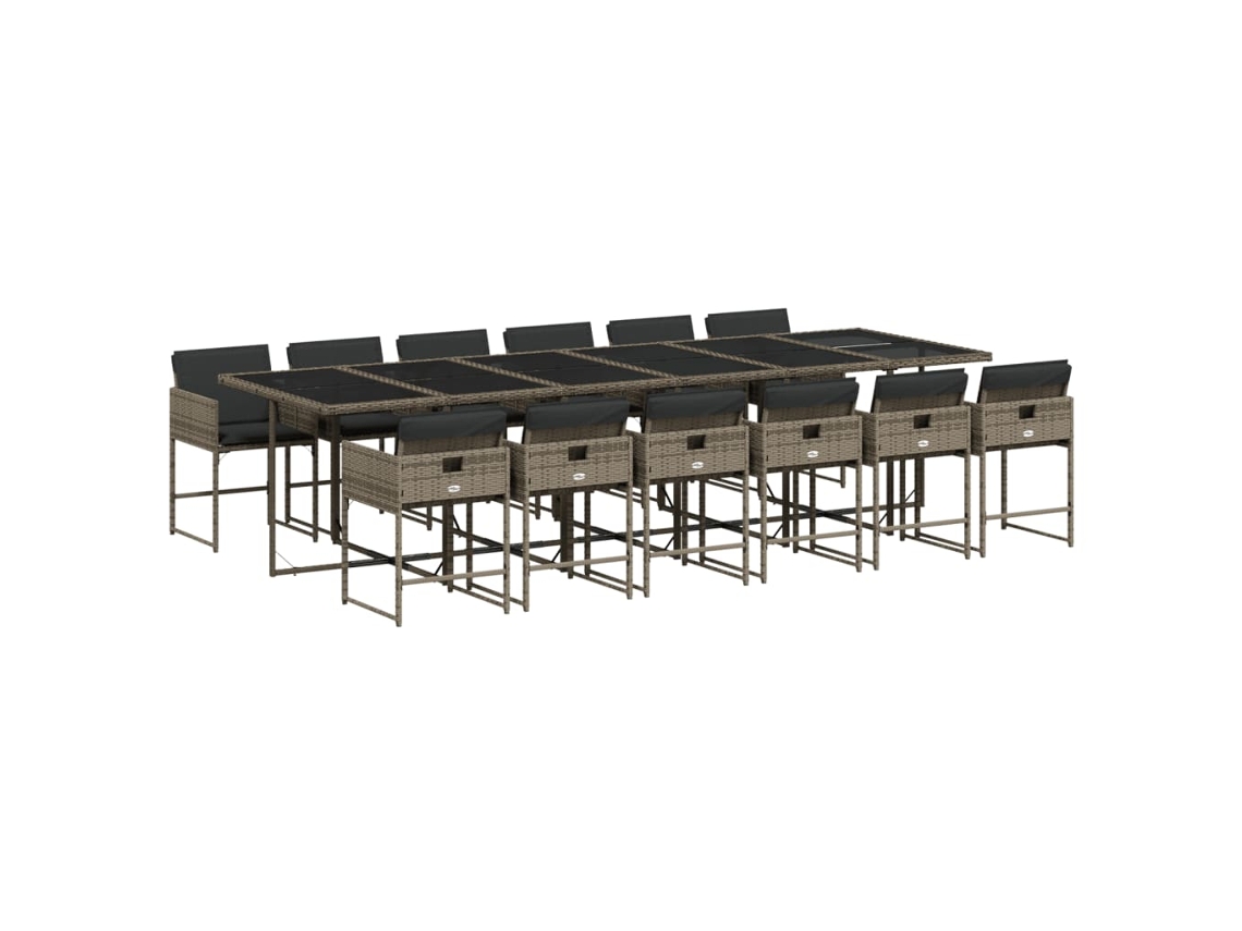 Conjunto de 13 Jantar para Jardim com Almofadões Vime Pe Cinzento MAISON EXCLUSIVE