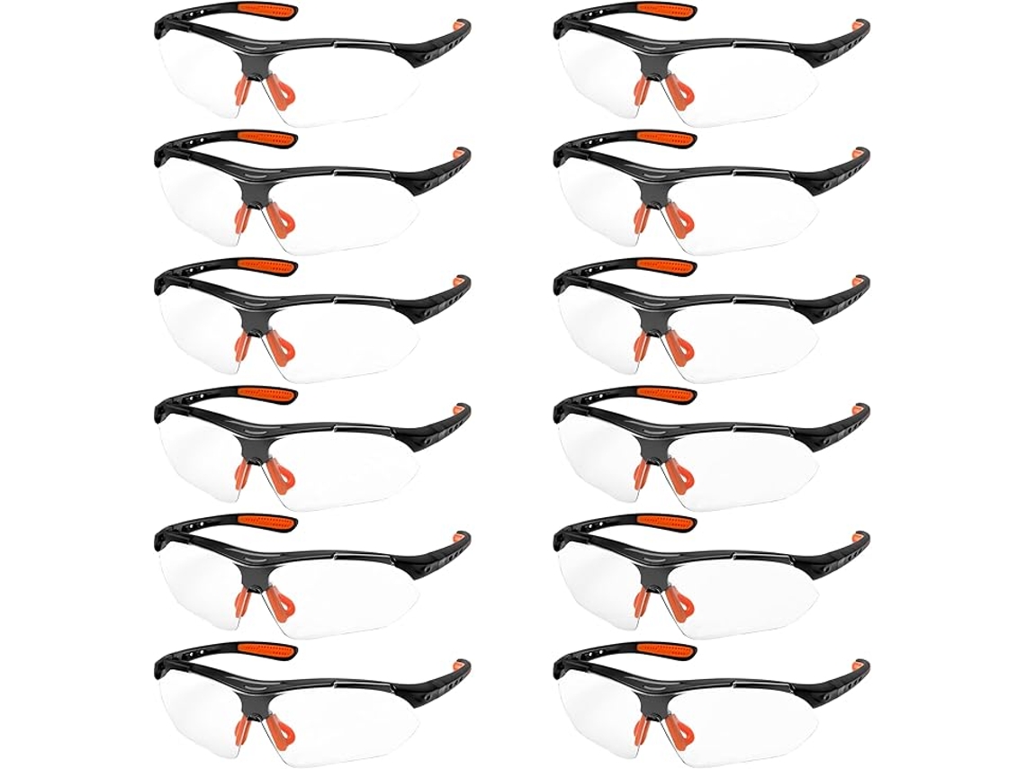 Pacote Com 12 Óculos De Segurança Pretos E Laranja Certificação Ce Lentes Transparentes, Óculos De Segurança Com Apoio Nasal Borracha