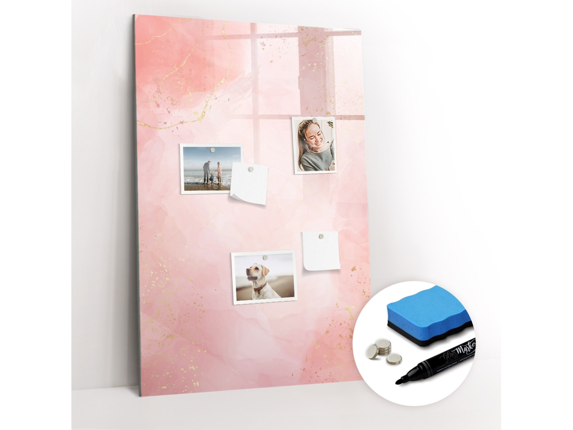 Quadro Magnético De Parede Mármore Rosa Para O Quarto Das Crianças Espelharte (60x90 Cm)