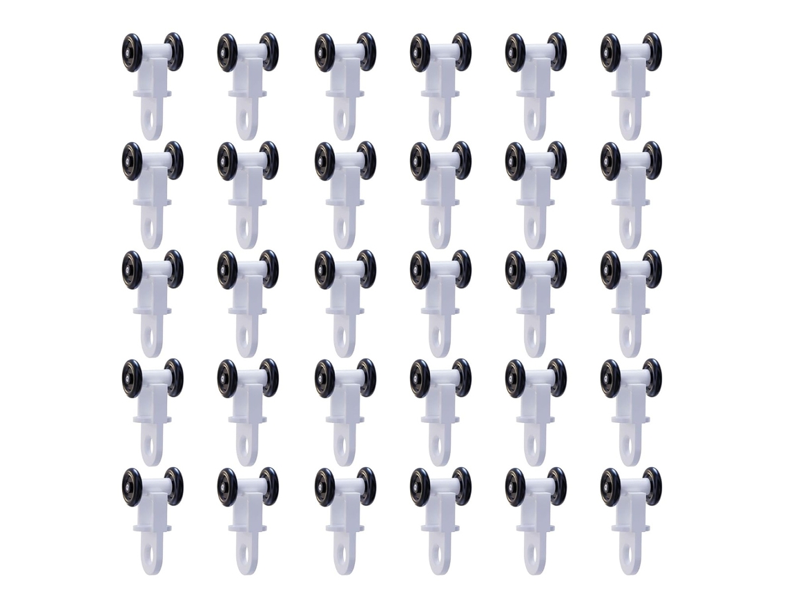 Rodízios para trilho de cortina (30 peças, plástico preto e branco) – Adequados para cortinas leves e finas.