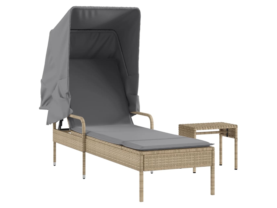 Espreguiçadeira com Toldo e Mesa Vime Pe Bege MAISON EXCLUSIVE