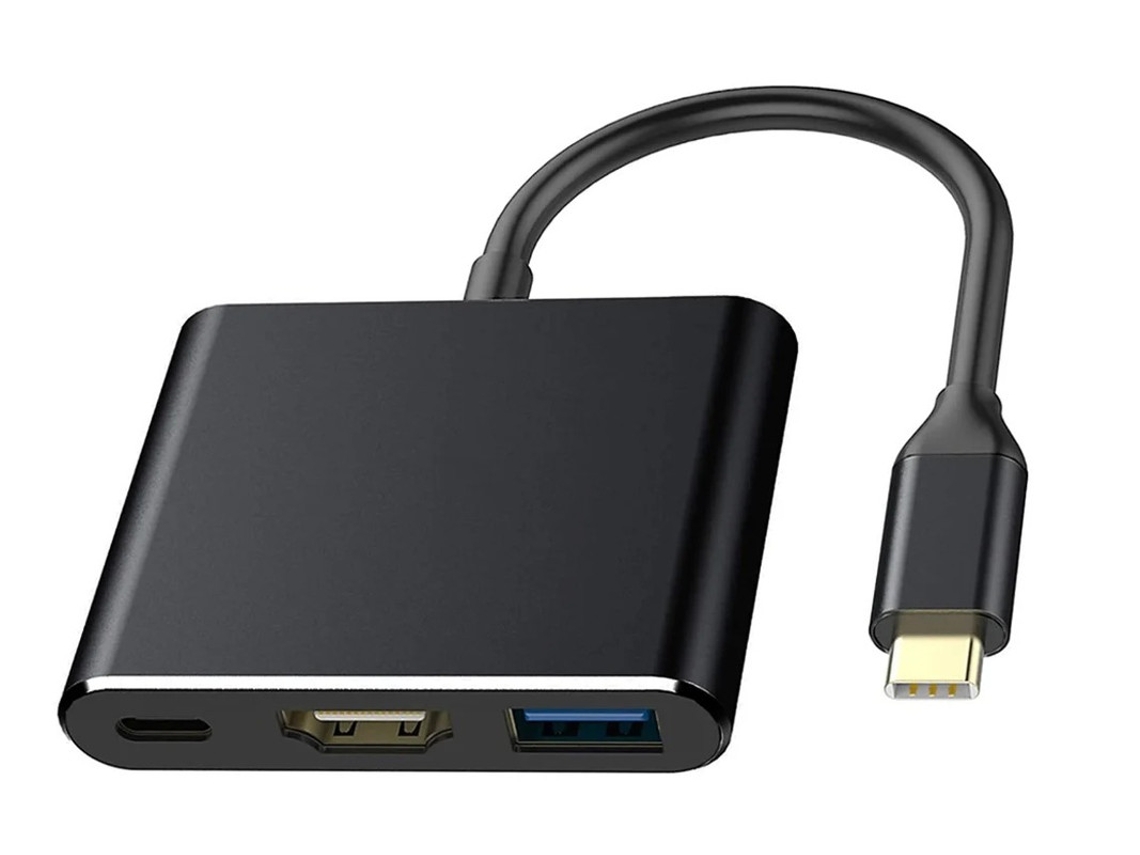 Usb C para Hdmi 4k Hub Usb C 3 em 1 com saída Hdmi 4k Hub Adaptador Hdmi com porta USB 3.0 Preto Yizhood