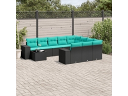 Vidaxl Conjunto De Sofá De Jardim Com 11 Peças E Almofadas Em Rattan Sintético Preto