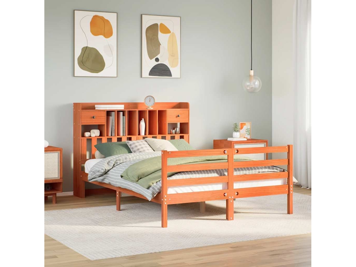 Cama Com Estante Sem Colchão 140x190 Cm Pinho Maciço