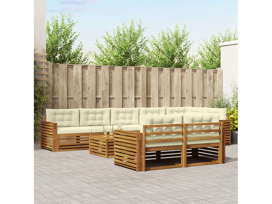 Vidaxl Conjunto De Sofás Para Exterior 9 Pcs Natural E Creme