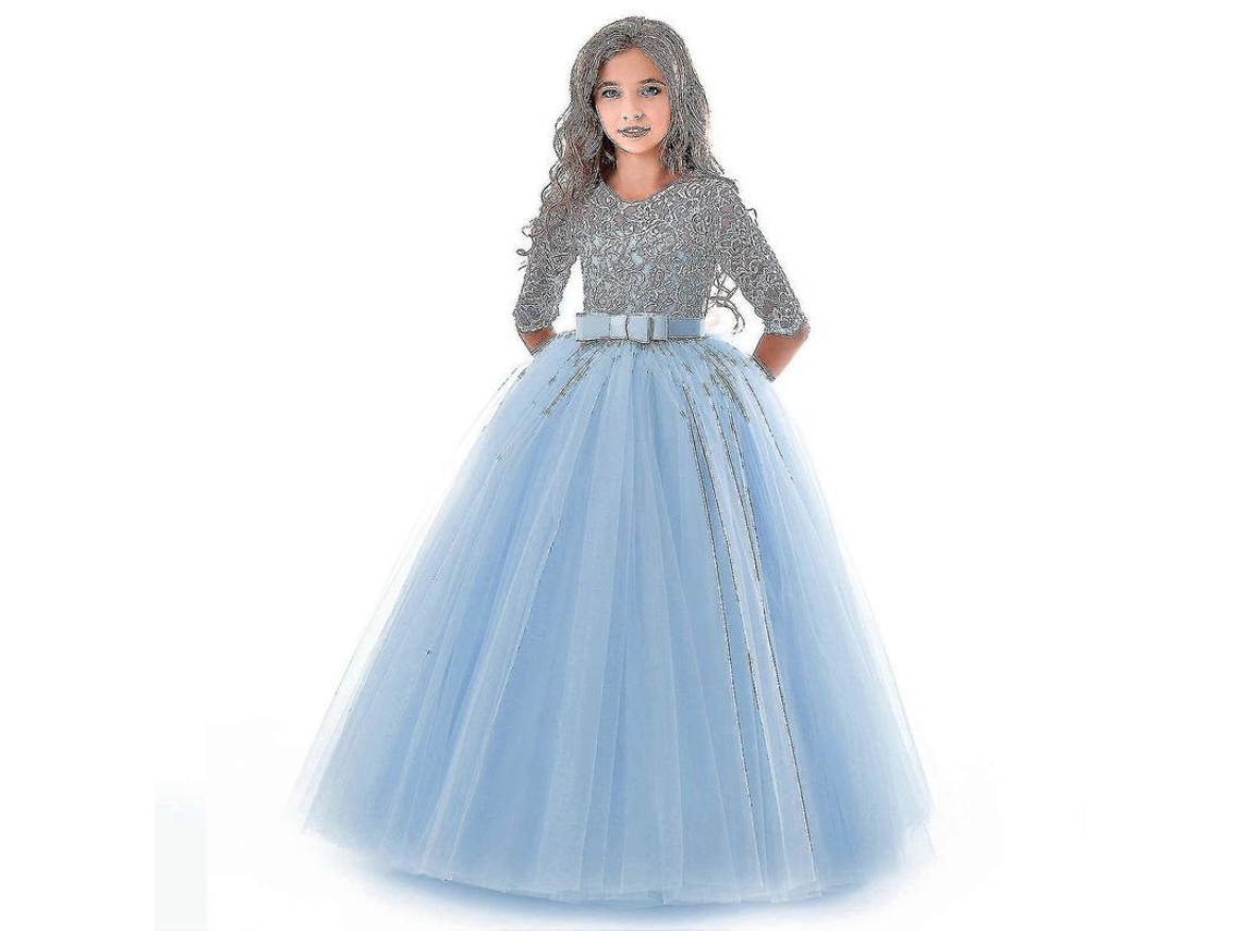 Vestido Princesa Encaje Azul Longo Formal