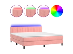 Cama Box Spring C/ Colchão/led 160x200 Cm Veludo Rosa MAISON EXCLUSIVE