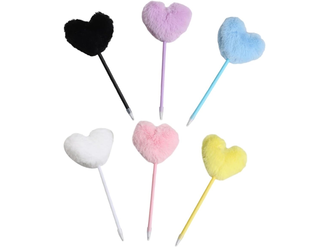 Canetas Em Formato De Coração E Pompons De Pelúcia Sewacc, Canetas S